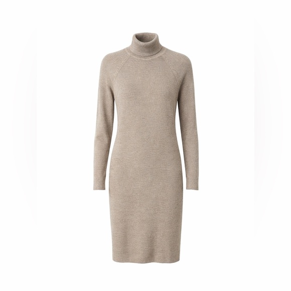Garnet Hill Dresses & Skirts - Garnet Hill Merino Wool Ribbed Turtleneck Sweater Dress XS Taupe Beige‎